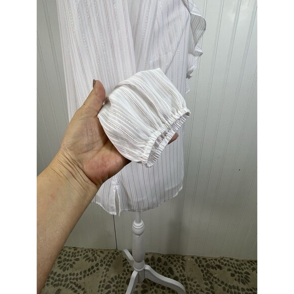 NWT Soft Surroundings Xenia Ruffle Top Sz Med White & Gold Metallic Thread Party - Picture 11 of 13